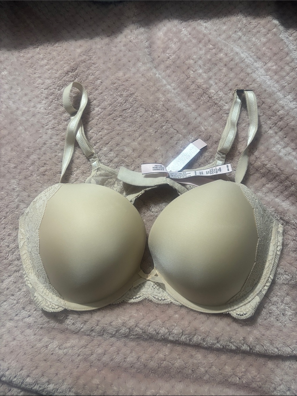 Victoria's Secret Padded Lace-Trim Bra in Light Cream-Push-up